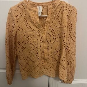 Women's Tan Eyelet Lace Top